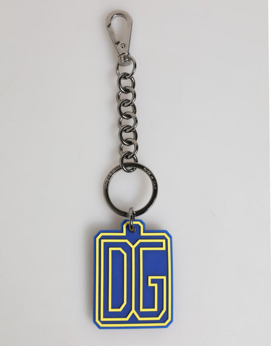 Dolce & Gabbana Blue Yellow DG Rubber Logo Silver Men Keychain Keyring