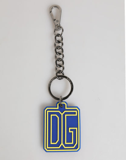 Dolce & Gabbana Blue Yellow DG Rubber Logo Silver Men Keychain Keyring