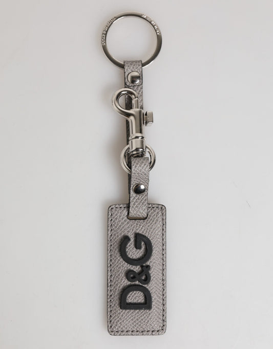 Dolce & Gabbana Gray Leather Logo Metal Ring Keychain Holder Men Keyring