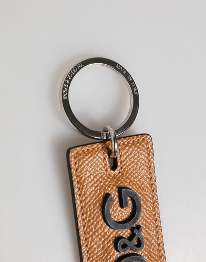 Dolce & Gabbana Brown Leather Logo Metal Ring Keychain Holder Men Keyring