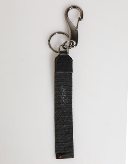 Dolce & Gabbana Black White Polyester DG Logo Silver Men Keychain Keyring