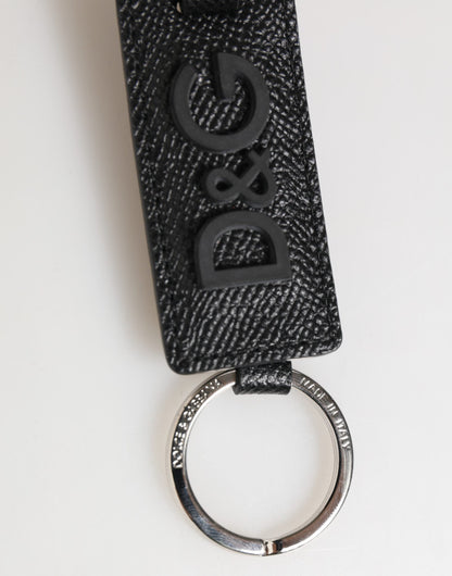 Dolce & Gabbana Black Leather Logo Metal Ring Keychain Holder Keyring