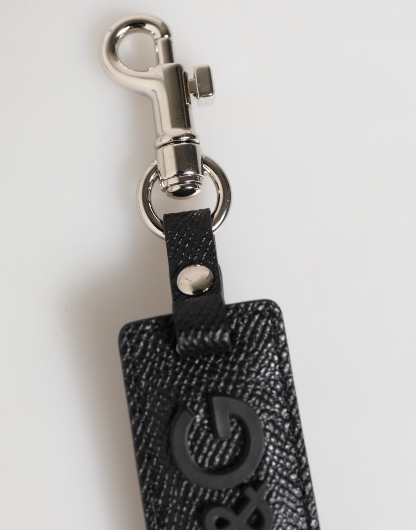 Dolce & Gabbana Black Leather Logo Metal Ring Keychain Holder Keyring