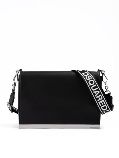 Dsquared² Black Leather Messenger Bag