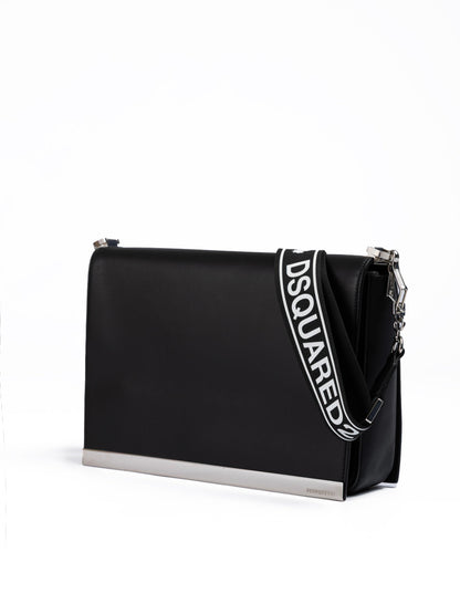 Dsquared² Black Leather Messenger Bag