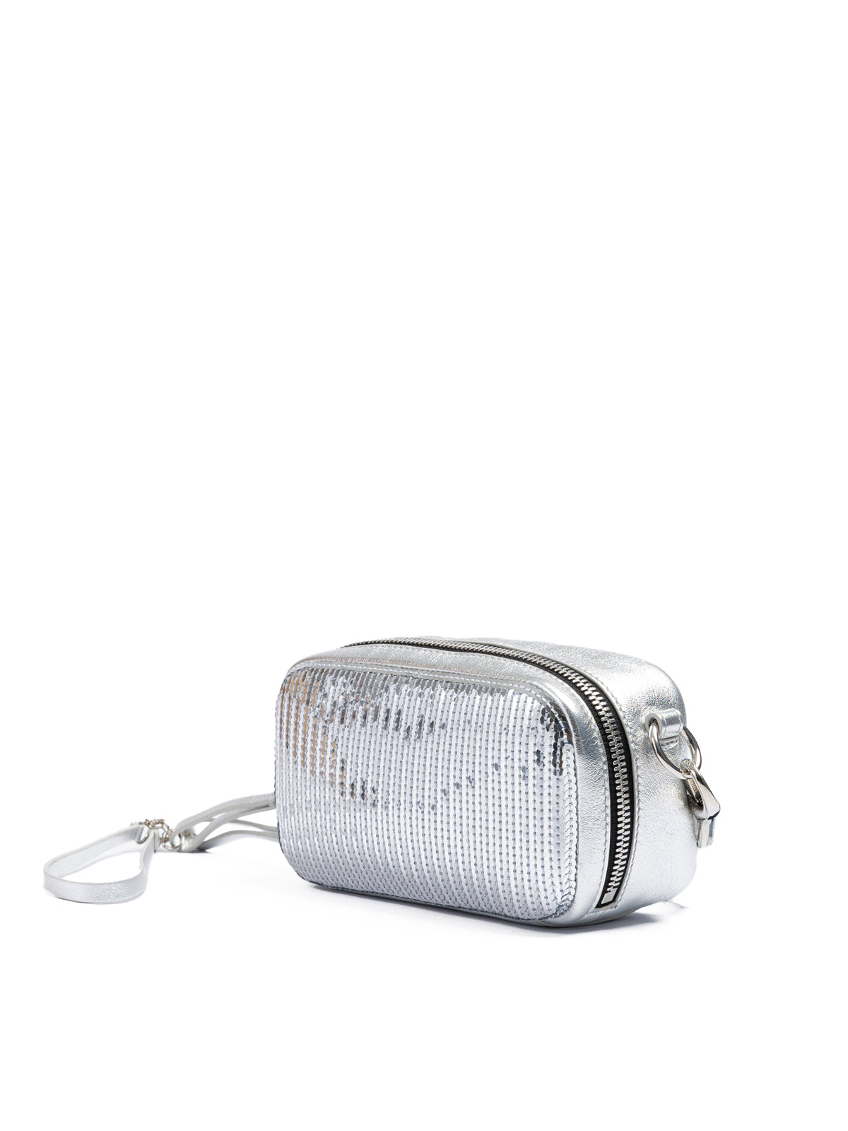 Dsquared² Silver Paillettes and Leather Clutch Bag