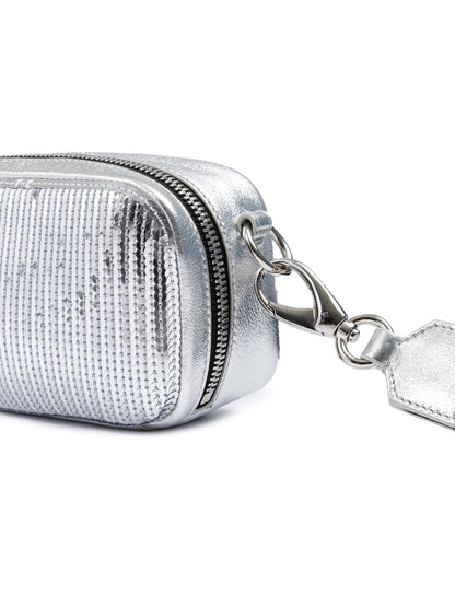 Dsquared² Silver Paillettes and Leather Clutch Bag