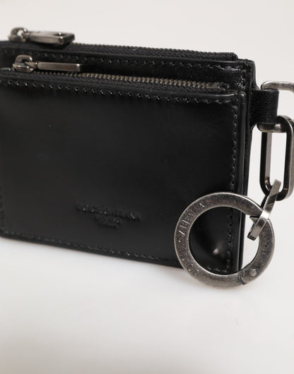 Dolce & Gabbana Black Leather Zipped Card Holder Coin Purse Keyring Wallet