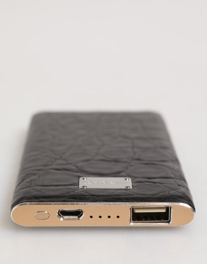Dolce & Gabbana Black Leather Embossed Skin 3000mAh Power Bank Charger USB