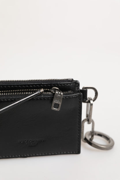 Dolce & Gabbana Black Leather Zip Logo Keyring Coin Purse Keyring Wallet