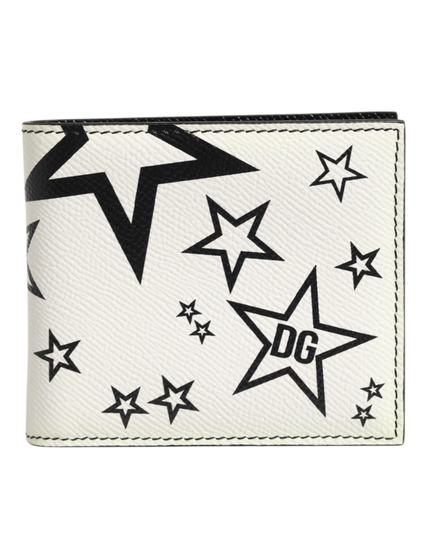 Dolce & Gabbana White Leather DG Star Logo Bifold Card Holder Wallet