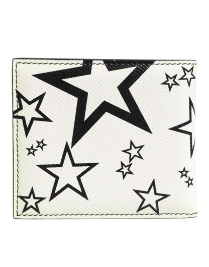 Dolce & Gabbana White Leather DG Star Logo Bifold Card Holder Wallet