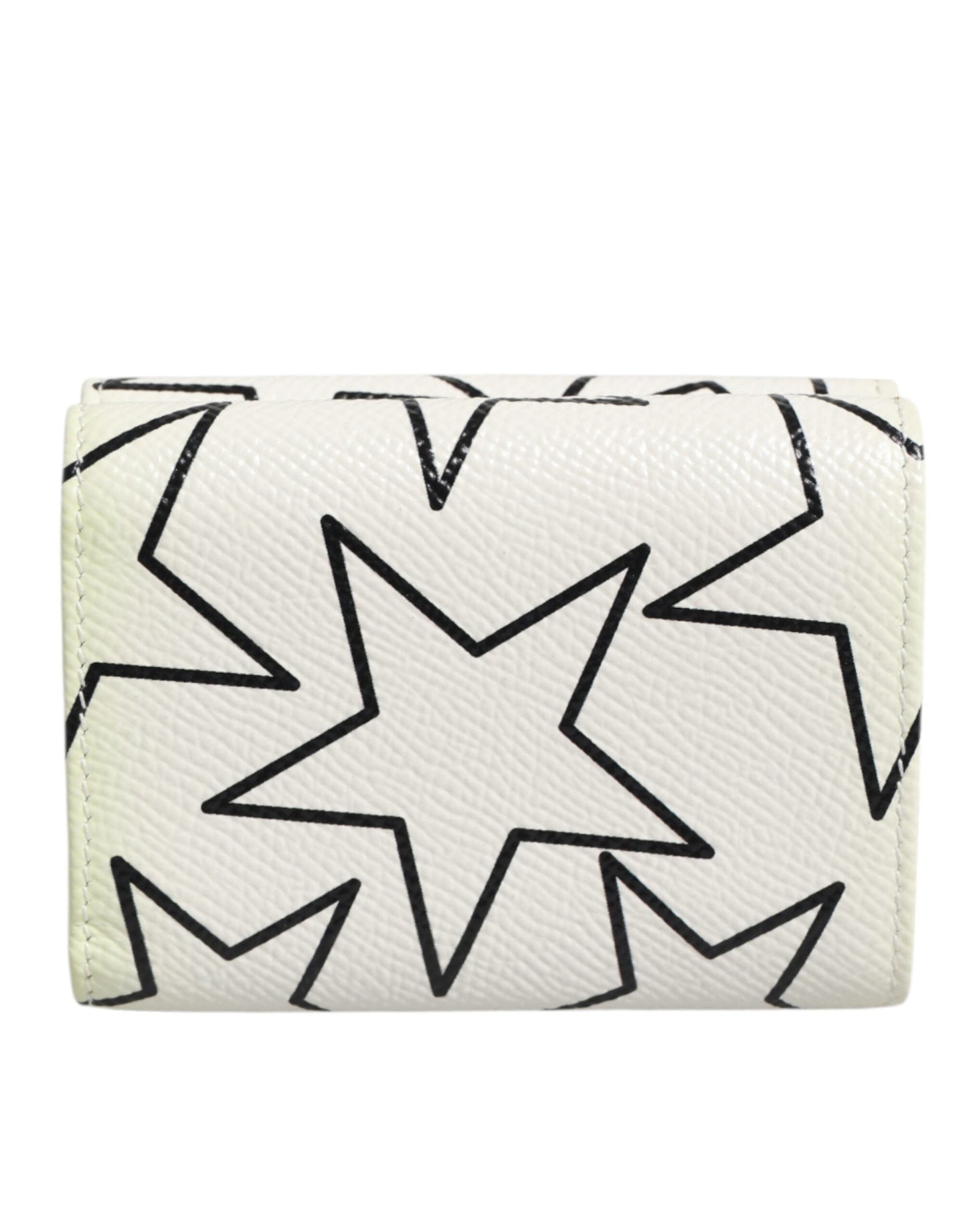 Dolce & Gabbana White Leather Trifold DG Star Print Card Holder Wallet