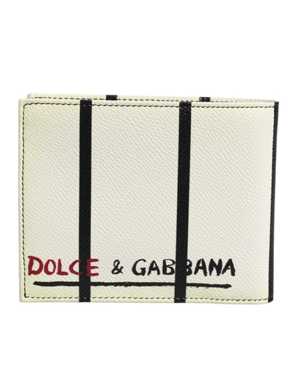 Dolce & Gabbana White Leather DG Crown Royals Bifold Card Holder Wallet