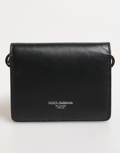 Dolce & Gabbana Black Leather DG Logo Bifold Card Holder Men Borse Wallet
