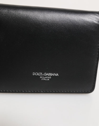 Dolce & Gabbana Black Leather DG Logo Bifold Card Holder Men Borse Wallet