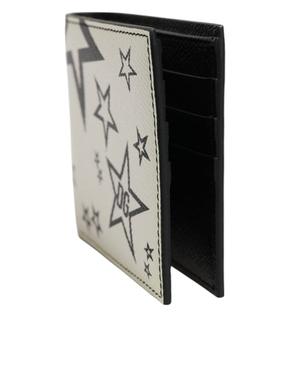Dolce & Gabbana White Leather DG Star Logo Bifold Men Card Holder Wallet