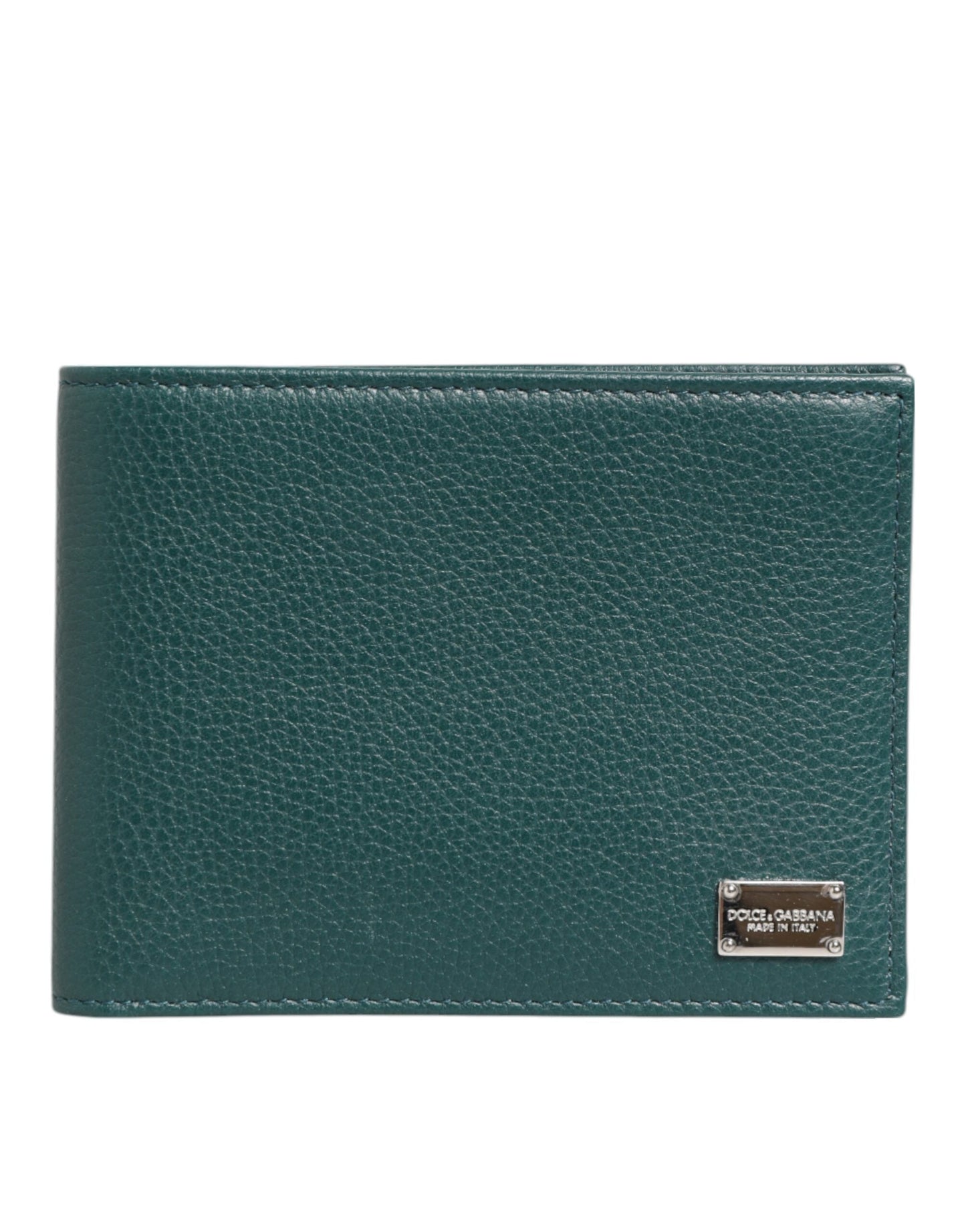 Dolce & Gabbana Green Leather DG Logo Plaque Bifold Card Holder Wallet