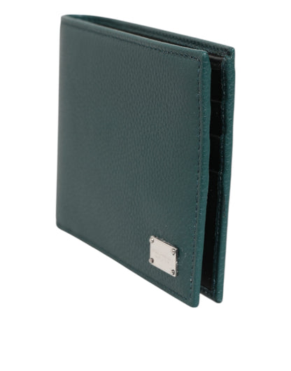 Dolce & Gabbana Green Leather DG Logo Plaque Bifold Card Holder Wallet