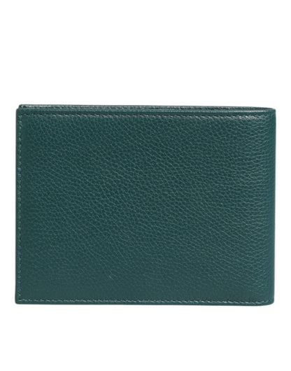 Dolce & Gabbana Green Leather DG Logo Plaque Bifold Card Holder Wallet
