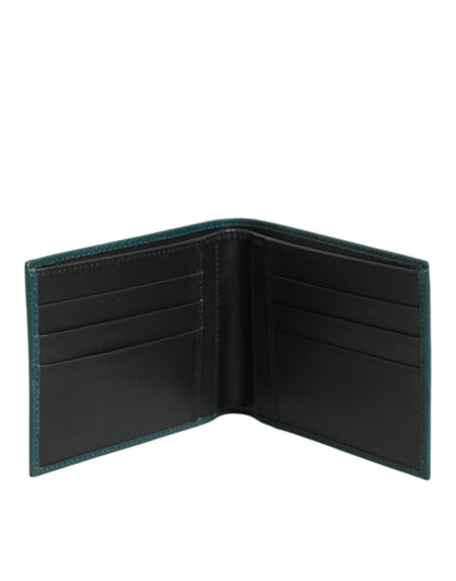 Dolce & Gabbana Green Leather DG Logo Plaque Bifold Card Holder Wallet
