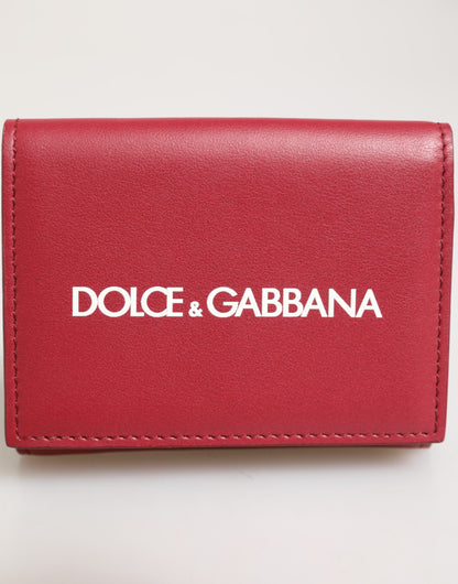 Dolce & Gabbana Red Leather Bold Logo Print Trifold Men Card Holder Wallet