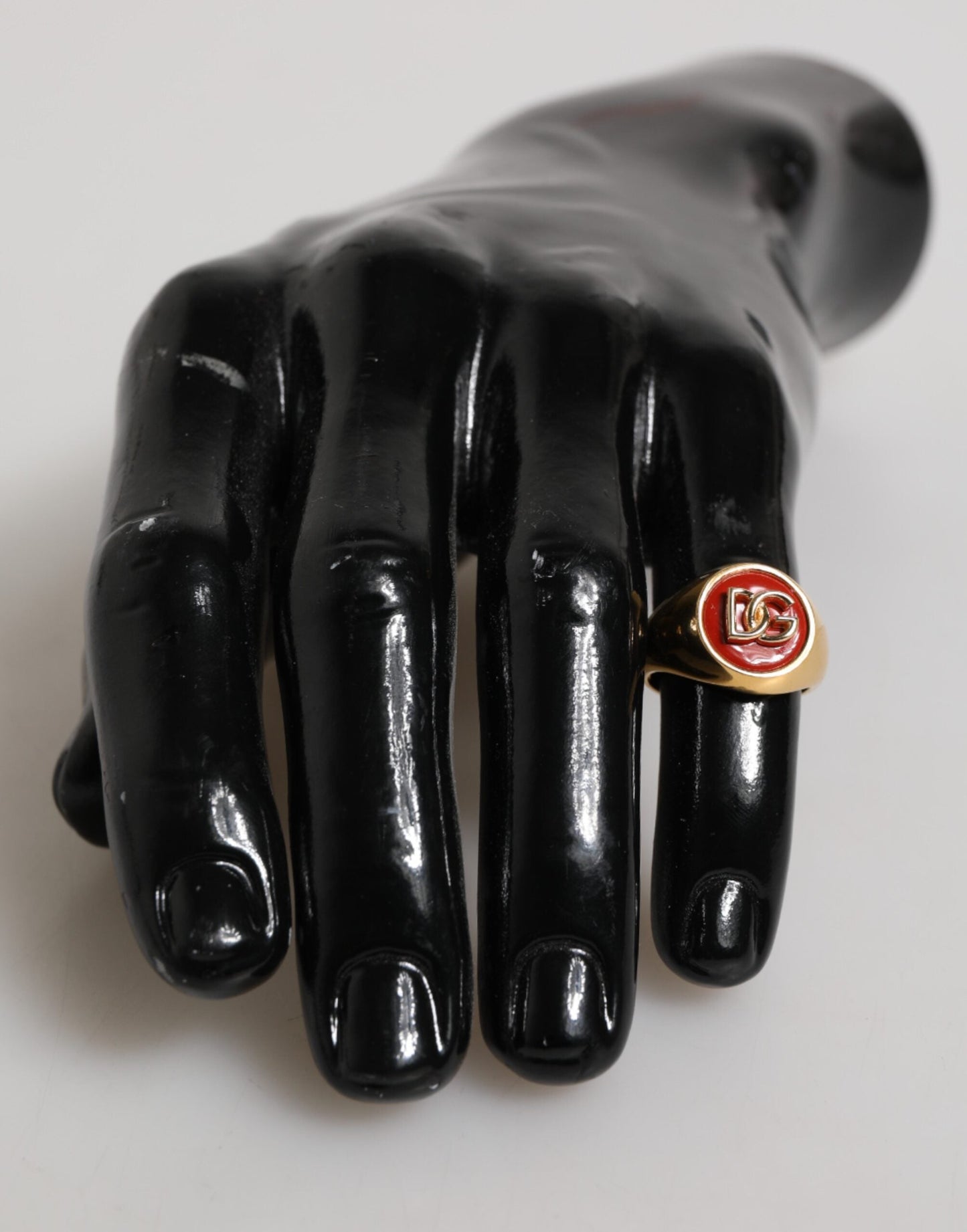 Dolce & Gabbana Gold Tone Real Brass Round Red DG Logo Men Ring