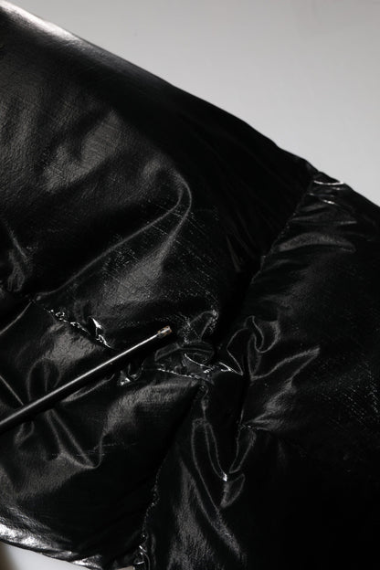 Dolce & Gabbana Black Logo Full Zip Hooded Quilted Jacket