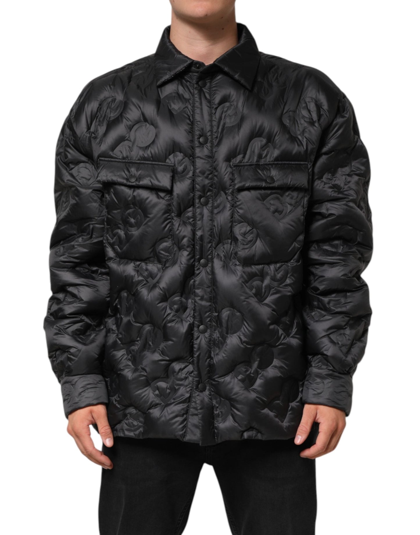 Dolce & Gabbana Black Quilted DG Logo Nylon Puffer Jacket