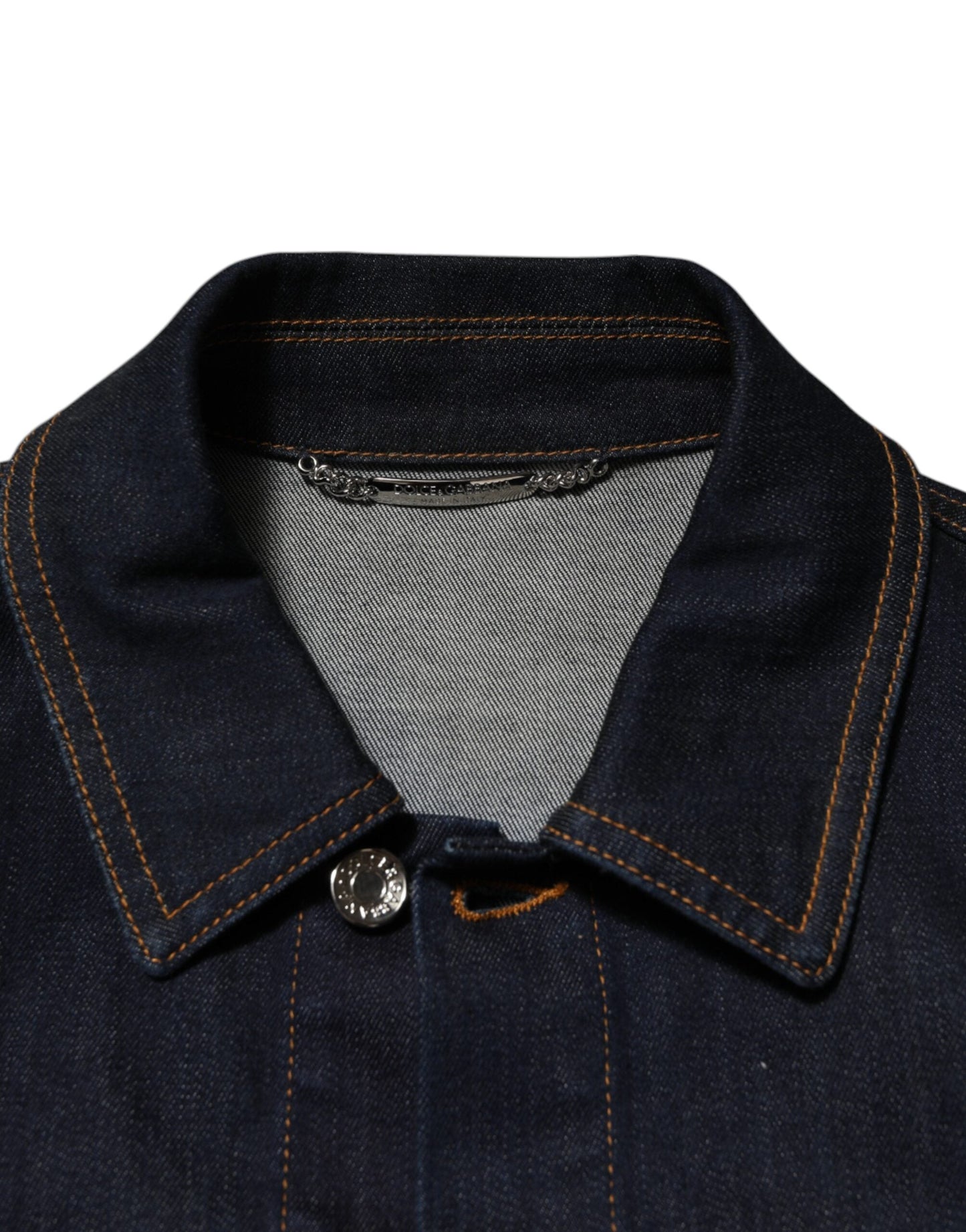 Dolce & Gabbana Indigo Blue Denim Slim Fit Logo Patch Jacket