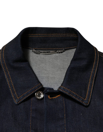 Dolce & Gabbana Indigo Blue Denim Slim Fit Logo Patch Jacket