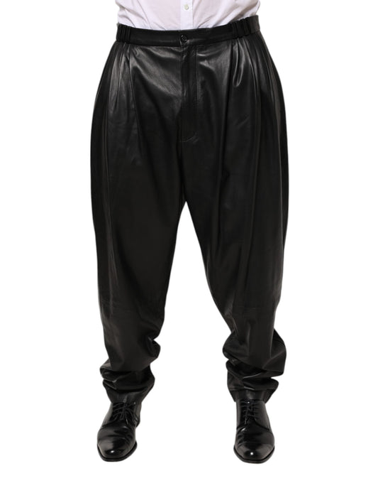 Dolce & Gabbana Black Lamb Leather Trousers Men Pants