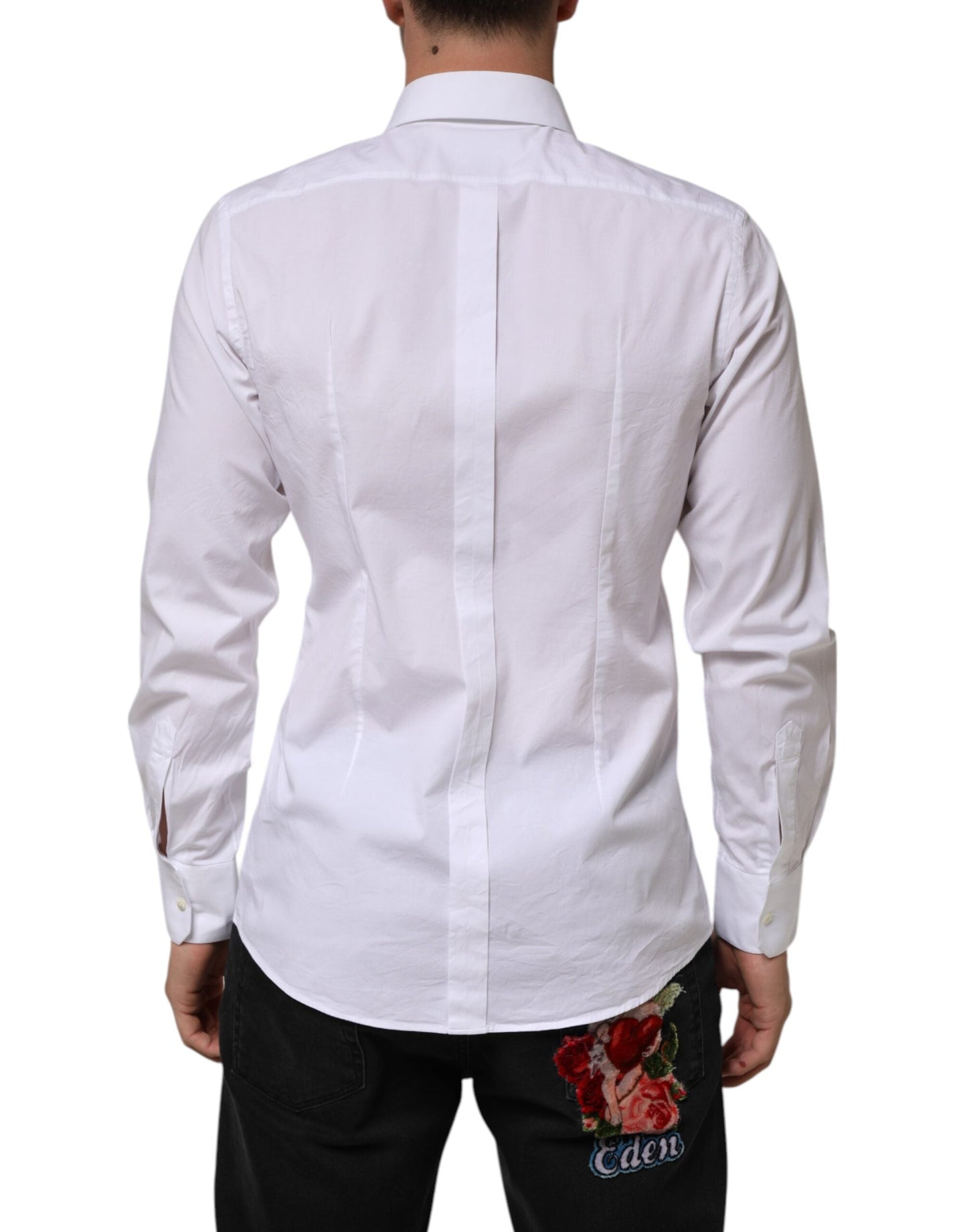 Dolce & Gabbana White Cotton GOLD Long Sleeves Formal Men Shirt