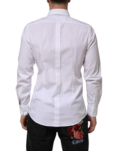 Dolce & Gabbana White Cotton GOLD Long Sleeves Formal Men Shirt