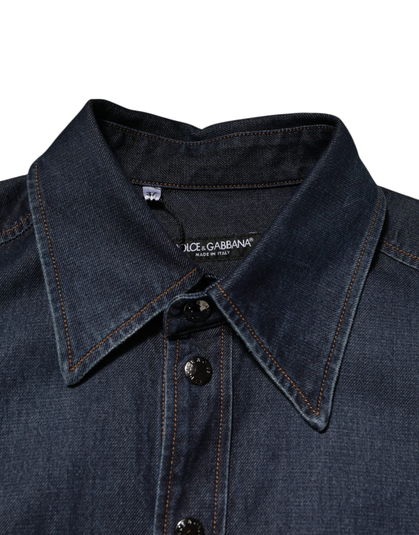 Dolce & Gabbana Blue Denim Button Casual Logo Patch Men Shirt