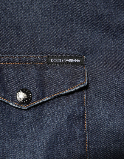 Dolce & Gabbana Blue Denim Button Casual Logo Patch Men Shirt