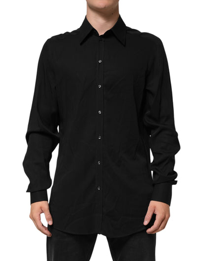 Dolce & Gabbana Black Viscose Long Sleeve Formal Dress Shirt