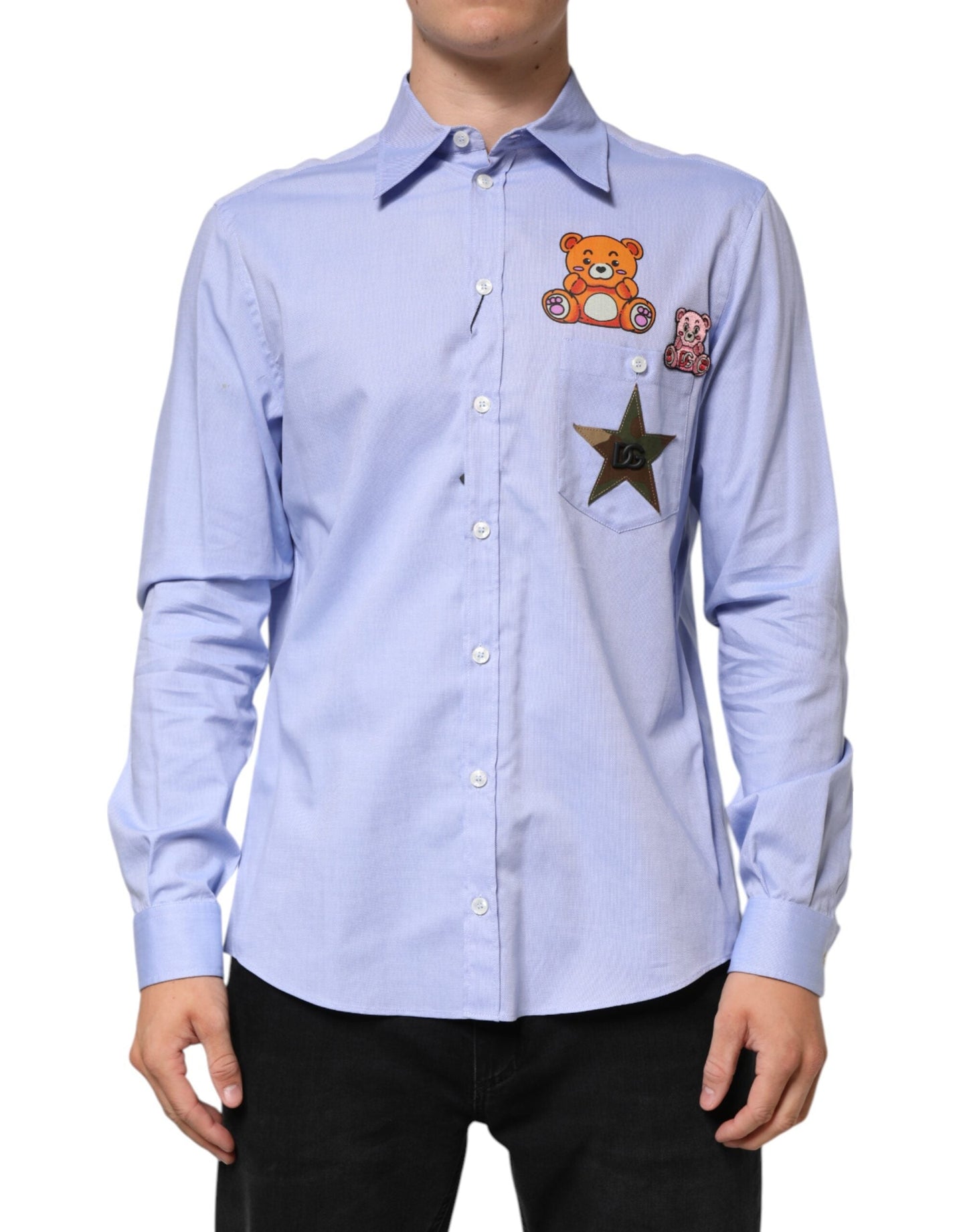 Dolce & Gabbana Light Blue Cotton Teddy Bear Long Sleeve Shirt