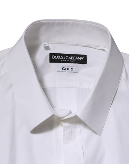 Dolce & Gabbana White Cotton GOLD Long Sleeves Formal Shirt
