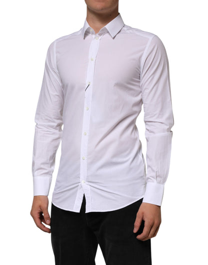 Dolce & Gabbana White Cotton GOLD Formal Men Longsleeves Shirt