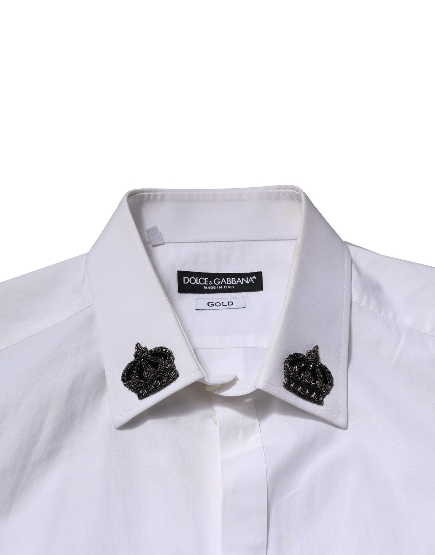 Dolce & Gabbana White Cotton Crown Collar GOLD Formal Shirt