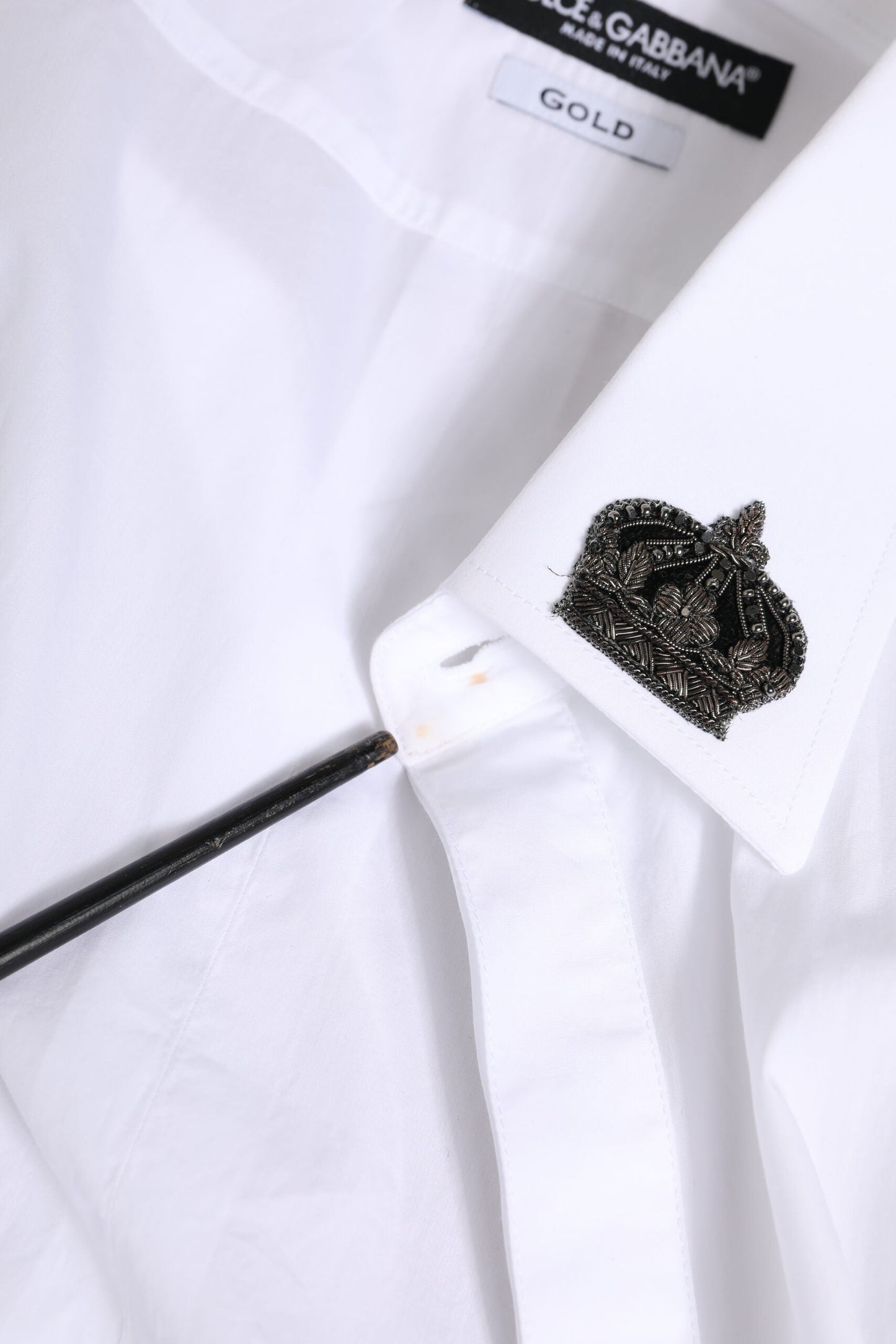 Dolce & Gabbana White Cotton Crown Collar GOLD Formal Shirt