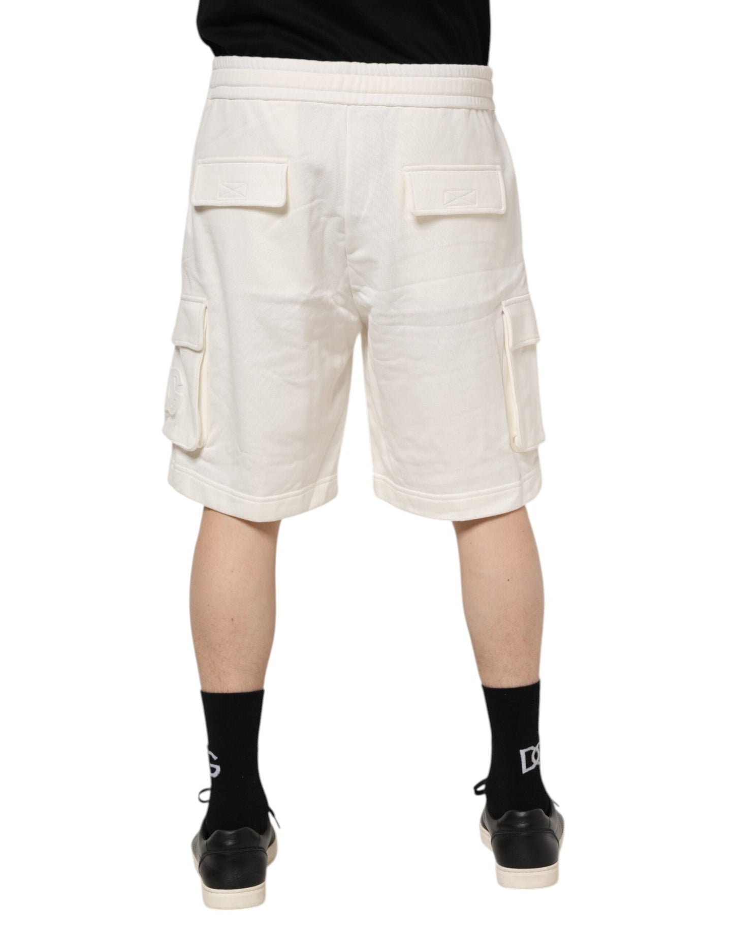 Dolce & Gabbana White Cotton Cargo Bermuda Sweatshorts Shorts