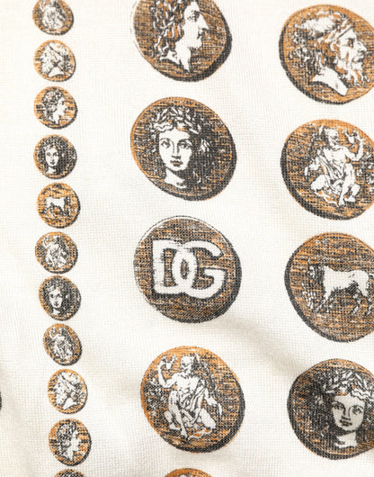 Dolce & Gabbana Silk Ivory Coin Print Logo Men Polo T-shirt