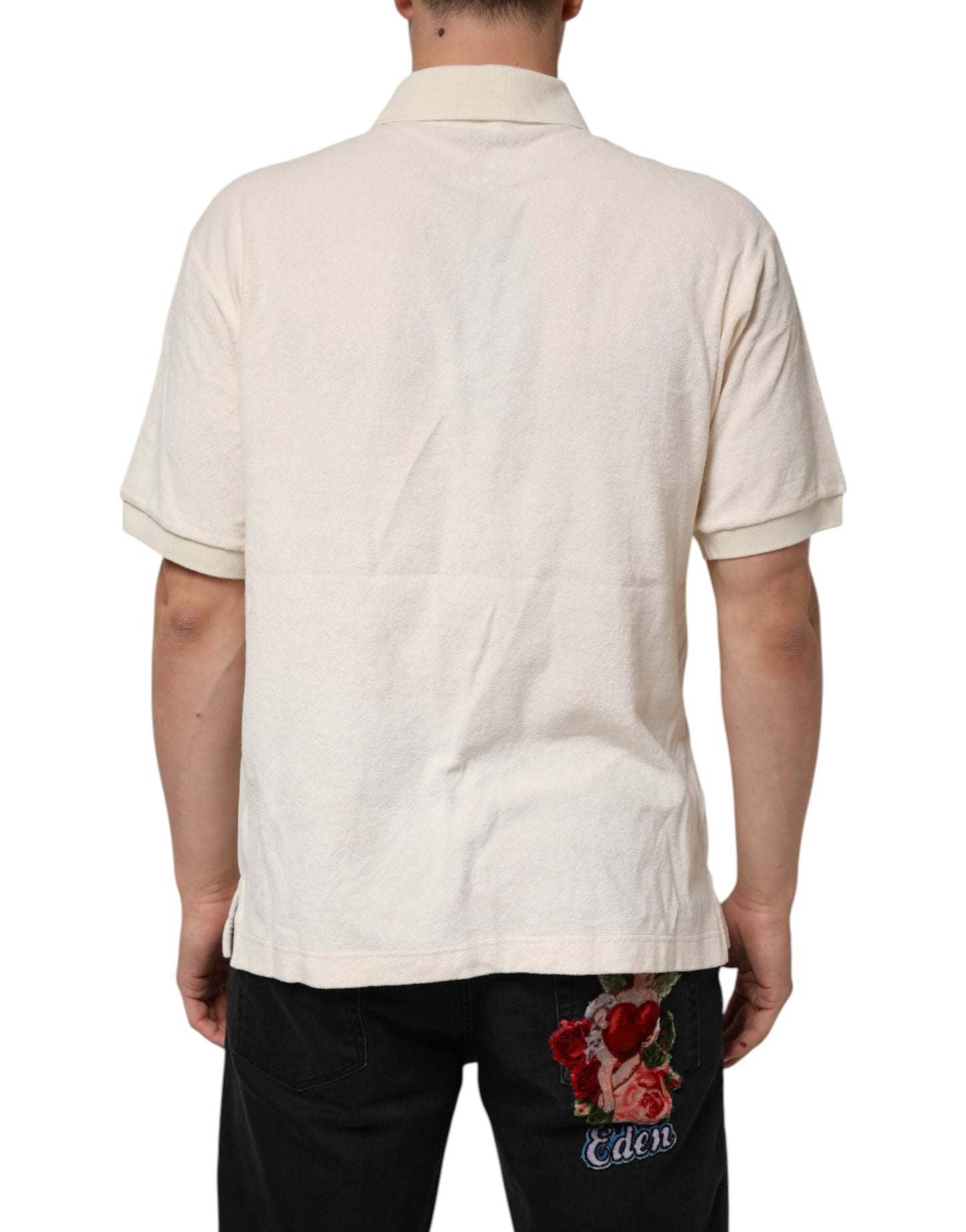 Dolce & Gabbana Ivory Cotton Terry Logo Pocket Polo T-shirt
