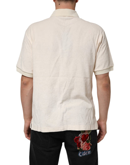 Dolce & Gabbana Ivory Cotton Terry Logo Pocket Polo T-shirt