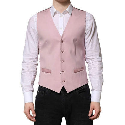 Dolce & Gabbana Pink Wool Dress Formal Men Waistcoat Vest