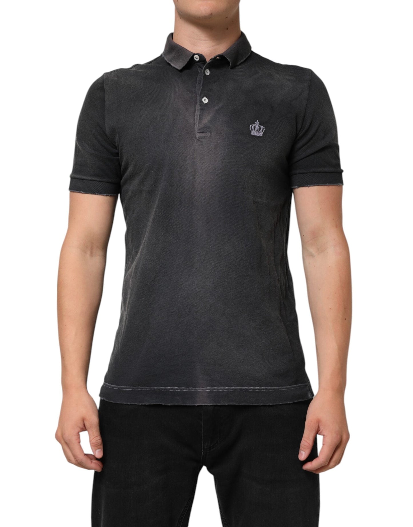Dolce & Gabbana Gray Cotton Crown Collared Men Polo T-shirt