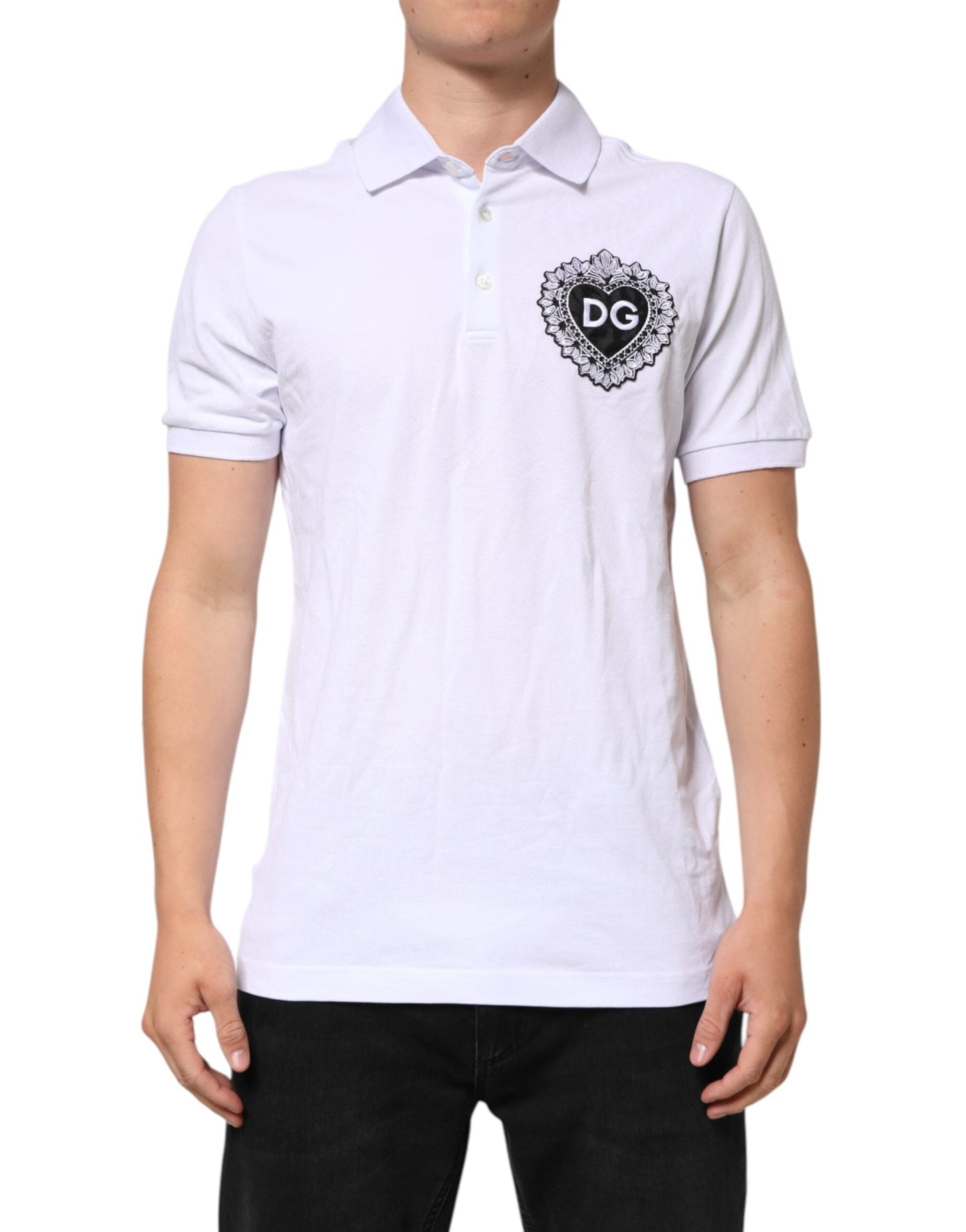 Dolce & Gabbana White Cotton DG Heart Logo Embroider T-shirt