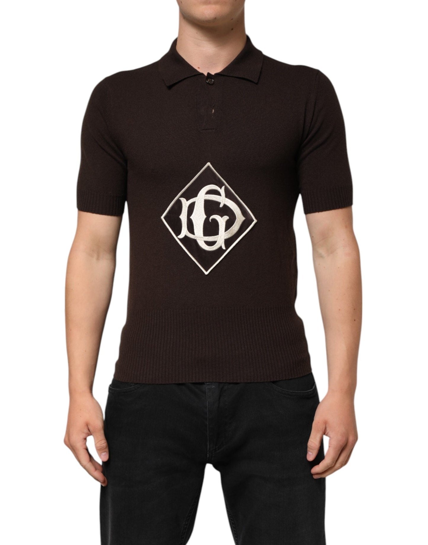 Dolce & Gabbana Brown Wool Logo Embroidered Men Polo T-shirt